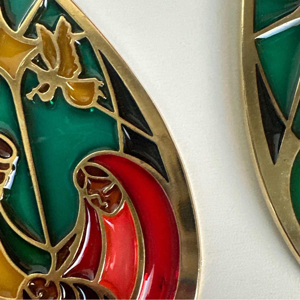 (2) Holy Family Stained Glass Window Teardrop Shape Gold Tone Xmas Ornament - Picture 12 of 15